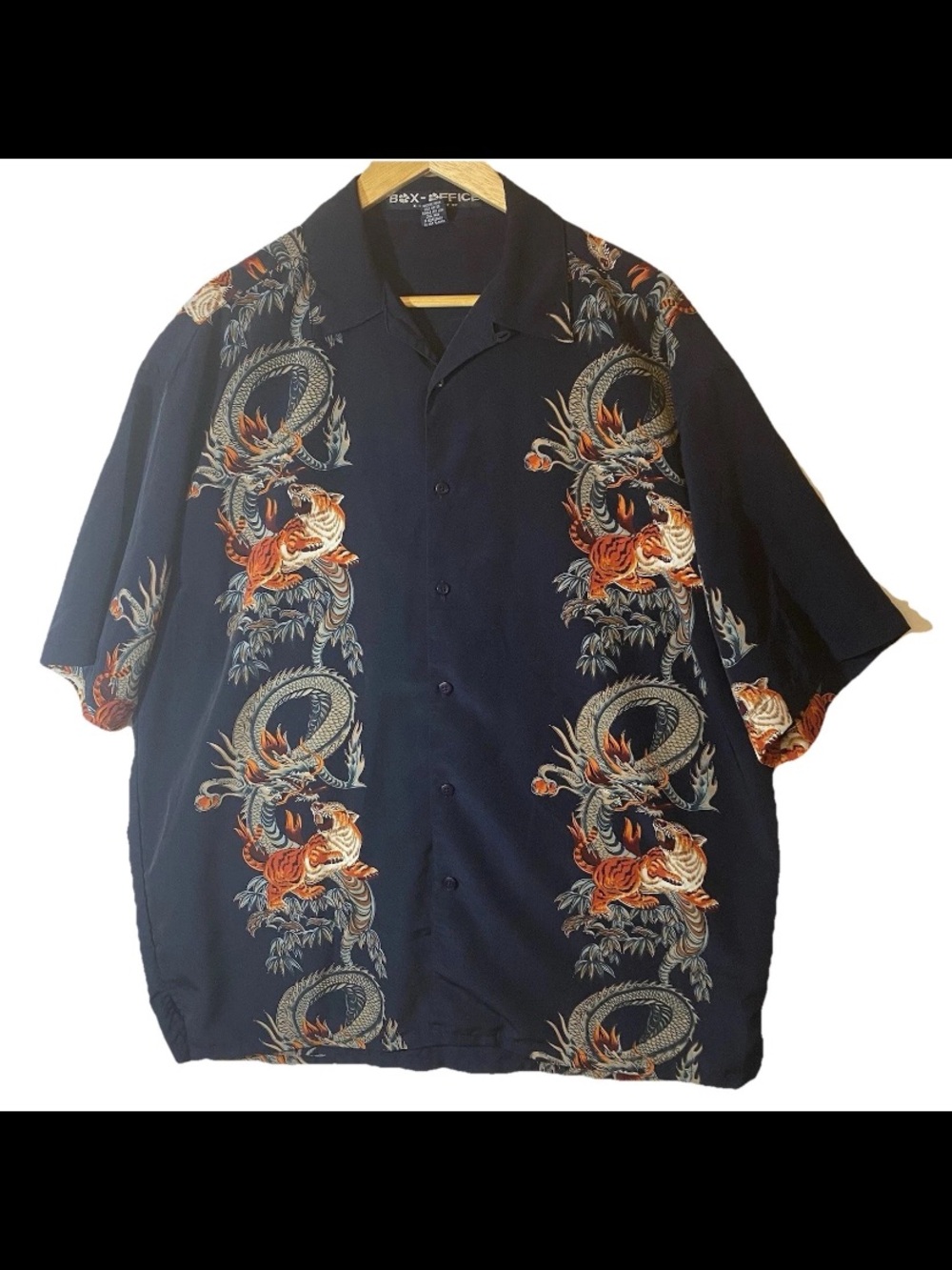 Box Office Island Relaxed Fit Navy Dragon & Tiger Print Shirt Large